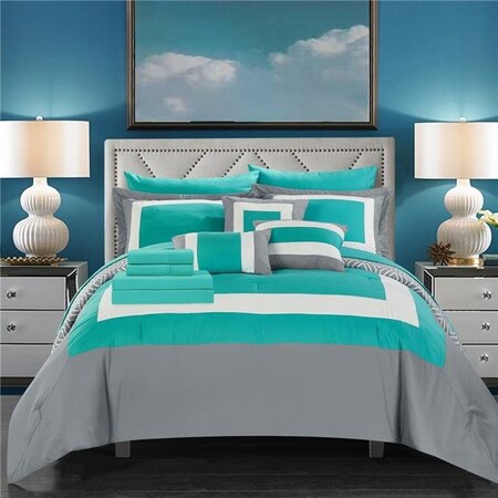 Chic Home Chic Home CS4467-US Reversible Hotel Collection Queen Size Bed in a Bag Comforter Set; Turquoise - 10 Piece CS4467-US